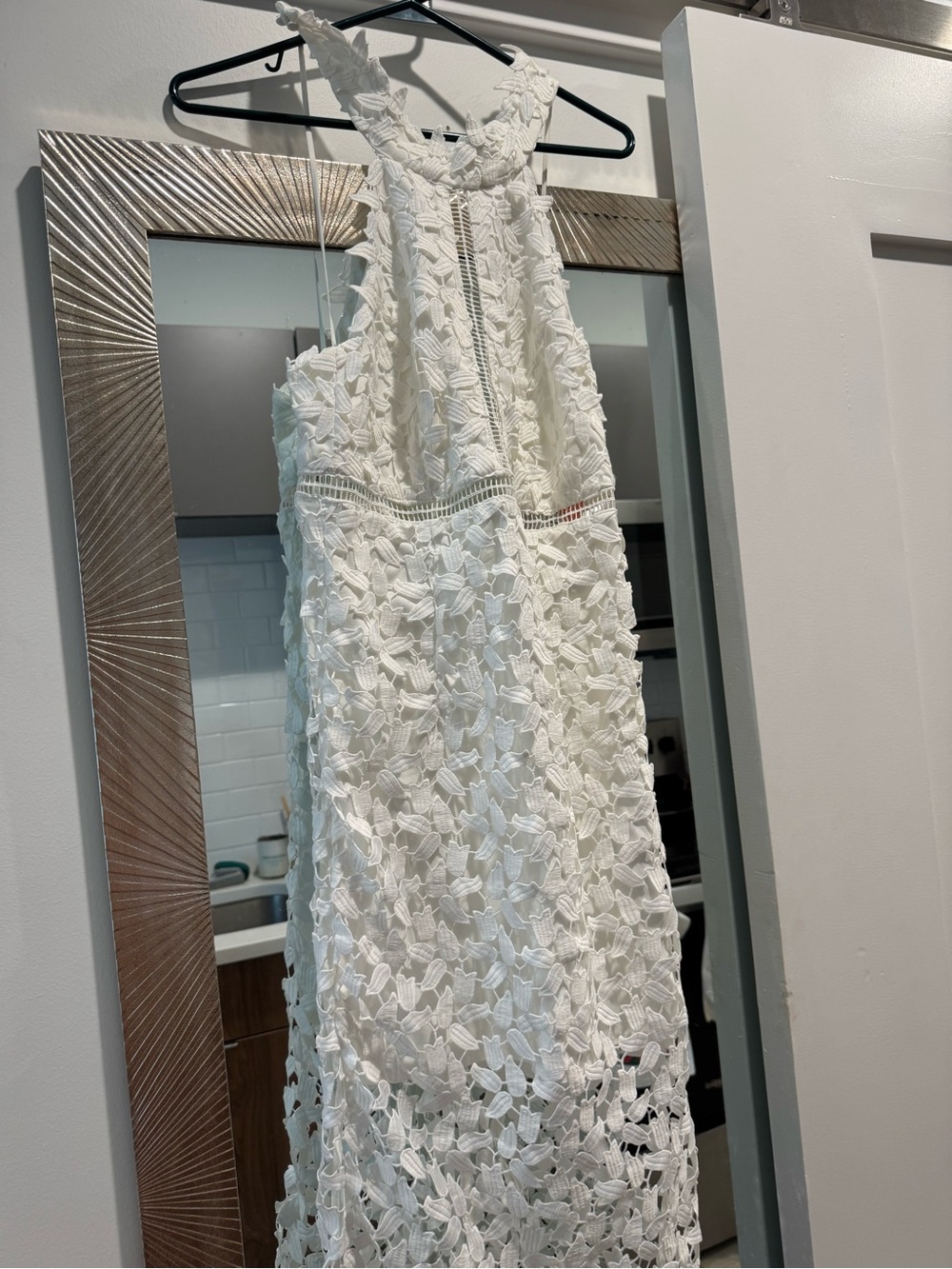New nwt Bardot cocktail or bridal White Lace Halter 3/4 midi Dress